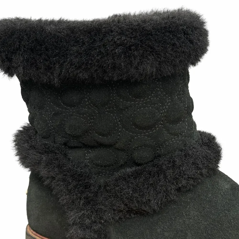 Coach Izzie Sig Boots Womens SZ 11 Black Suede Cozy Winter Everyday Quiet Luxury
